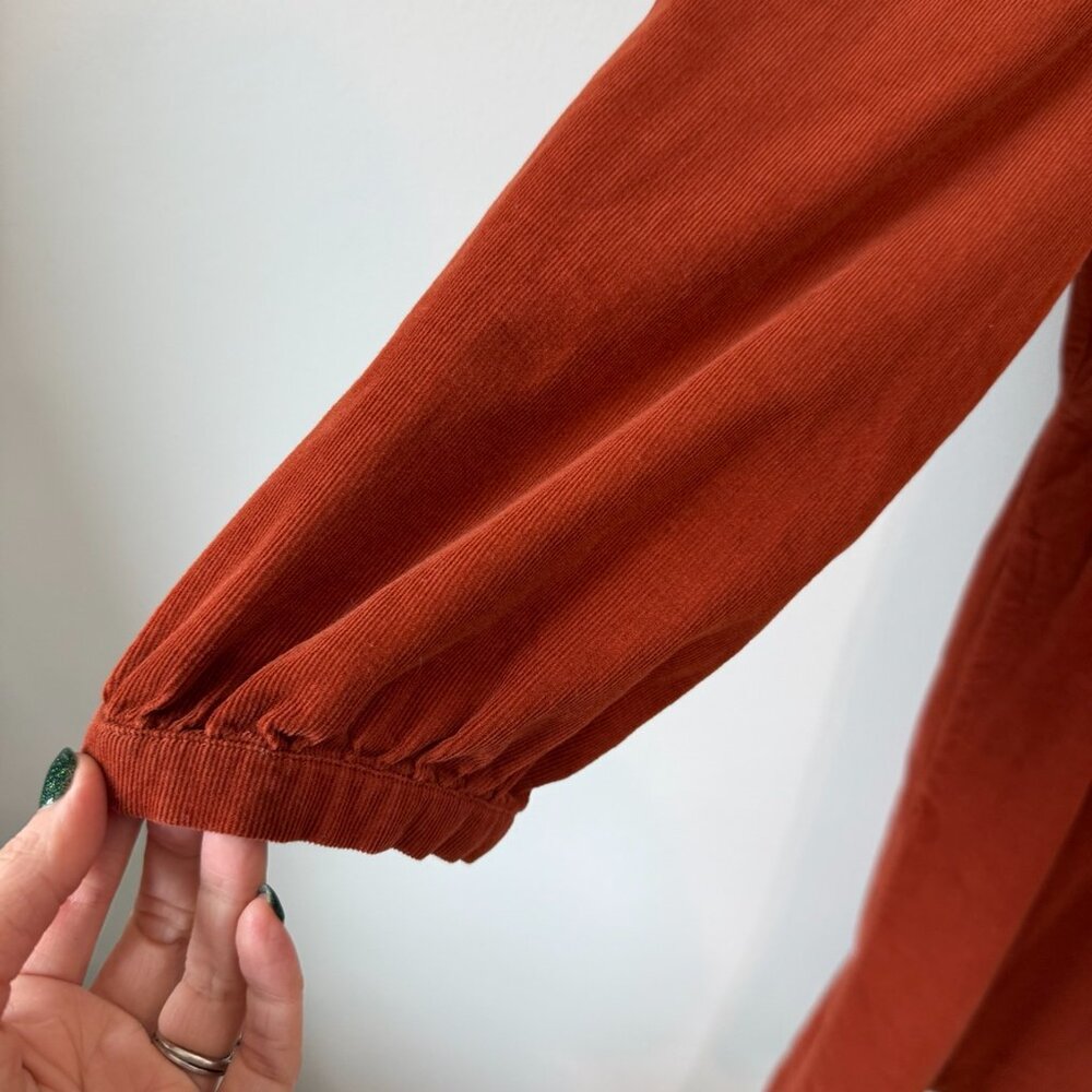 Madewell Corduroy Puff-Sleeve Mini Dress 90s Inspired Faded Rust Size Medium - Picture 4 of 8